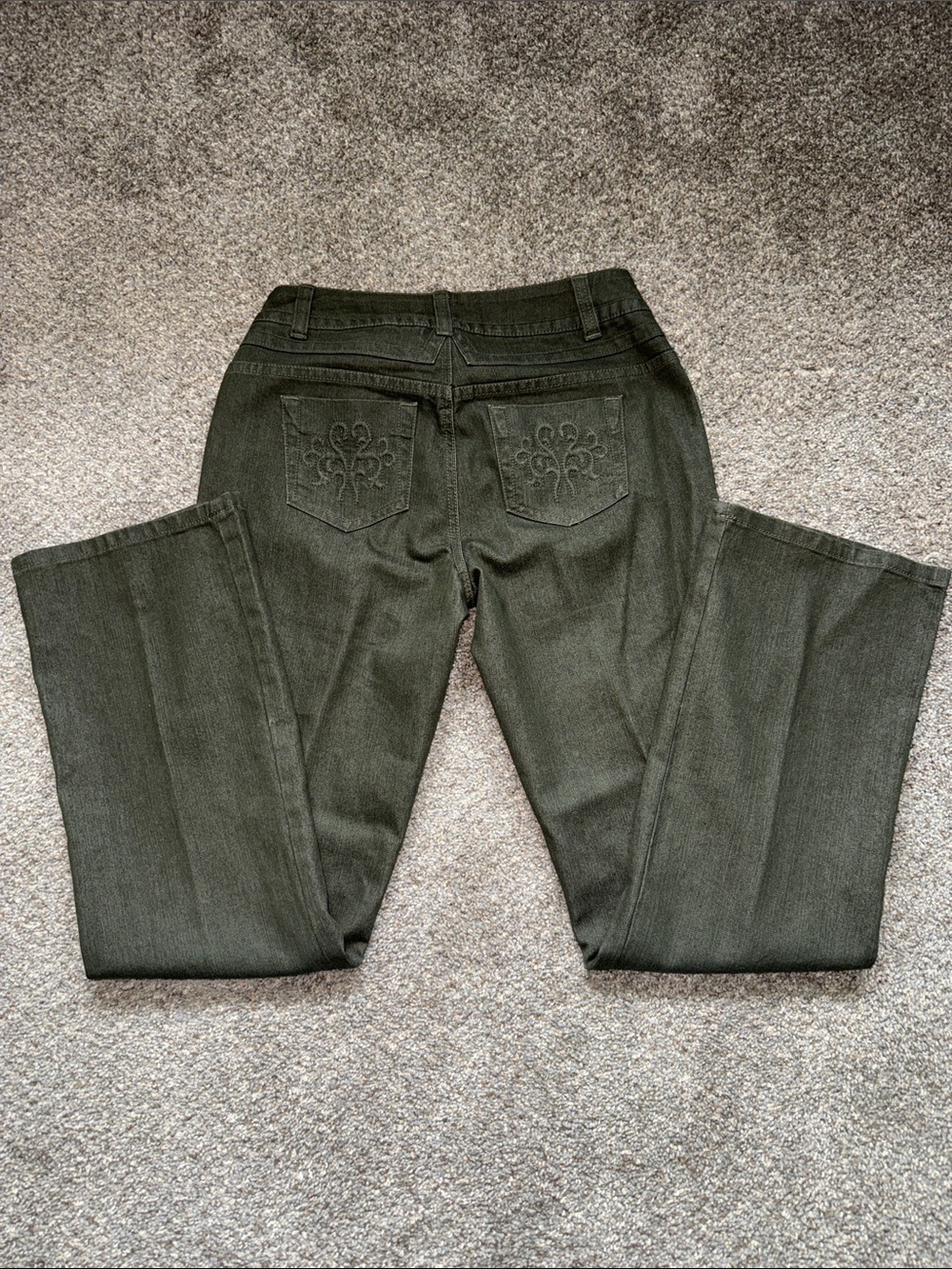 Baccini Olive Green Boot-Cut Jeans with Embroidered Back Pockets